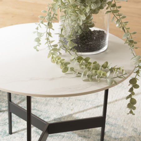 DALY Round Coffee Table 50x50cm - Marble-Effect Top & Metal Base