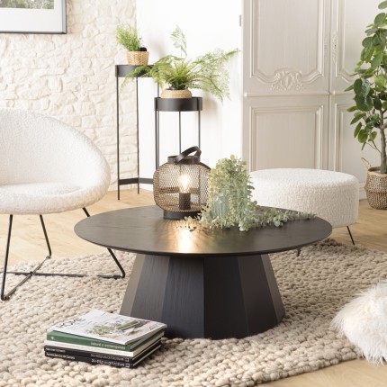 Table basse ronde noire DALY 90x90cm