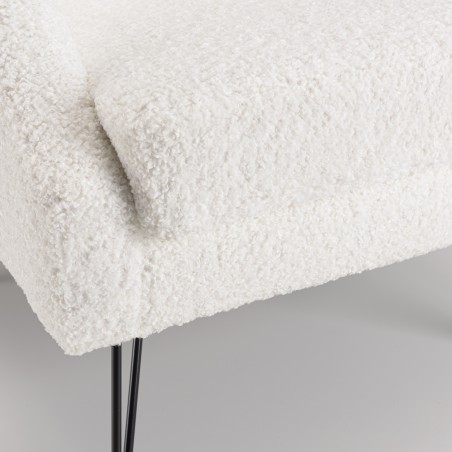 AGATHE Armchair - White Bouclé Fabric, Black Metal Legs