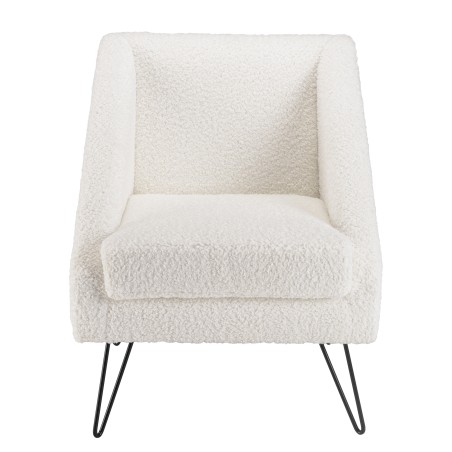 AGATHE Armchair - White Bouclé Fabric, Black Metal Legs