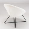 AGATHE Armchair - White Bouclé Fabric with Black Metal Cross Legs
