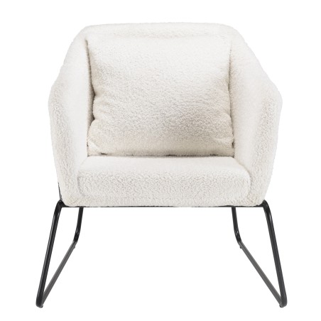 Fauteuil AGATHE - Tissu bouclette blanc et métal noir
