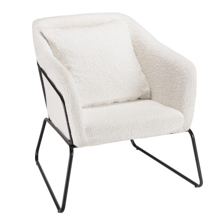 Fauteuil AGATHE - Tissu bouclette blanc et métal noir