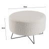AGATHE Round Pouffe in White Bouclé Fabric with Black Metal Legs