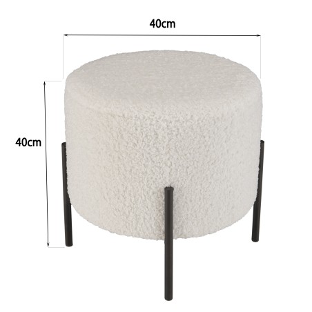 Tabouret rond AGATHE 40x40cm tissu bouclette blanc