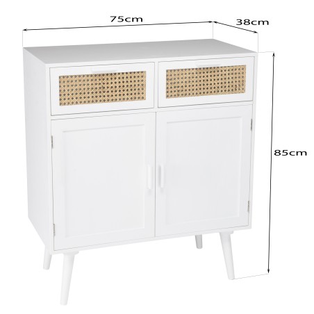 Buffet blanc SMANDY - 2 portes 2 tiroirs cannage naturel