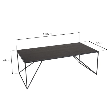 DALY - Black Rectangular Coffee Table 120x60cm Metal Legs