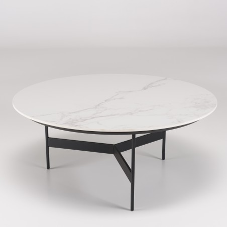 DALY Round Coffee Table 78x78cm - Marble-Effect Top & Metal Base