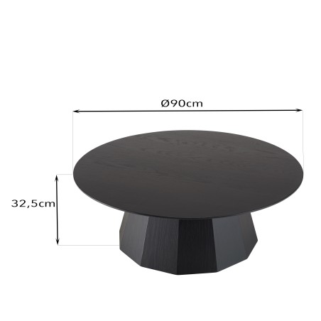 Table basse ronde noire DALY 90x90cm
