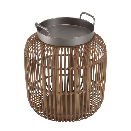 VICTOIRE Cylindrical Side Table with Handles - 51 x 51 cm - Black Metal Top