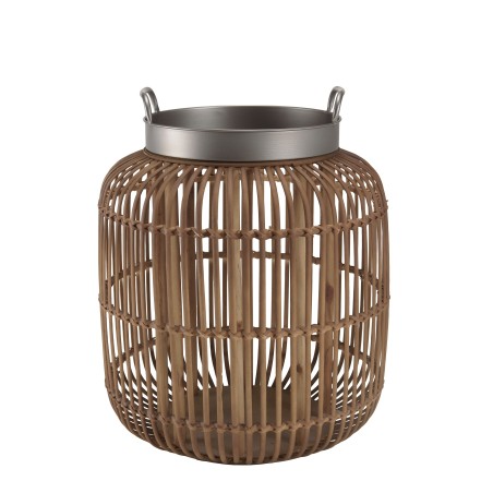 Table d’appoint VICTOIRE 51x51cm - Métal noir et rotin marron