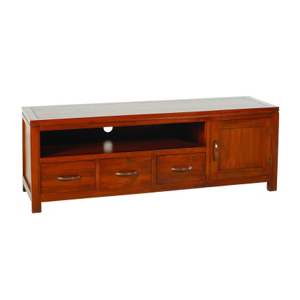 LAUREN Low TV Stand - Brown Mindi Wood - 3 Drawers