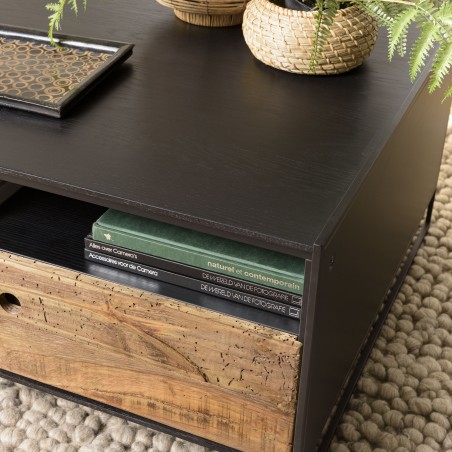 DANDY - Black Coffee Table 80x80cm with Drawer | Industrial Style