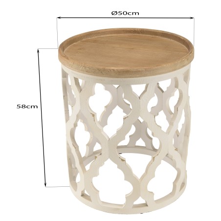 VICTOIRE Round Side Table 50x50cm - Natural Top, Aged White Base
