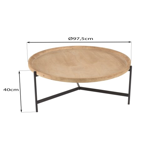 Table basse ronde VICTOIRE 100x100cm plateau naturel