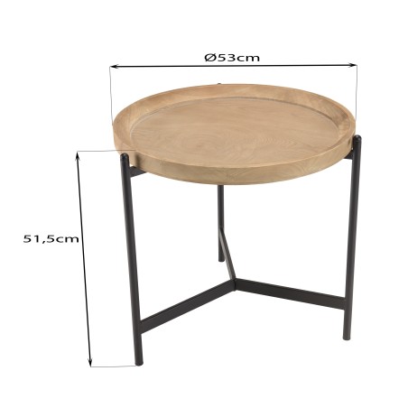 VICTOIRE - Round Side Table 53x53cm Natural Top Black Metal Legs