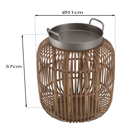 Table d’appoint VICTOIRE 51x51cm - Métal noir et rotin marron