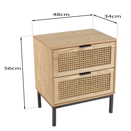 MARCEAU Bedside Table with 2 Drawers | Natural Cane & Black Metal
