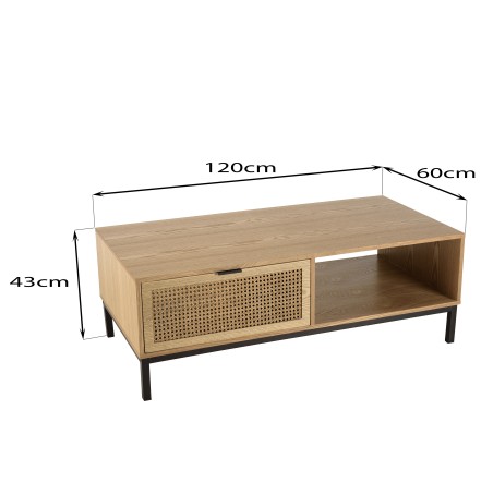 Table basse MARCEAU - 2 tiroirs cannage naturel