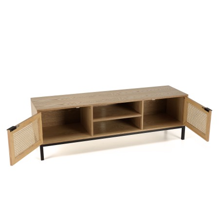 MARCEAU TV Stand with 2 Doors - Natural Cane and Black Metal Legs