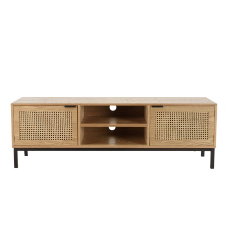 MARCEAU TV Stand with 2 Doors - Natural Cane and Black Metal Legs