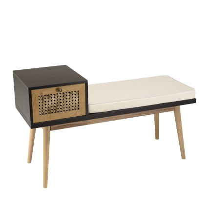 CHARLIE Brown Bench with Black Seat and Drawer - Stylish and Functional Furniture