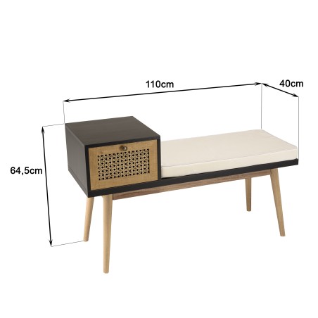 CHARLIE Brown Bench with Black Seat and Drawer - Stylish and Functional Furniture
