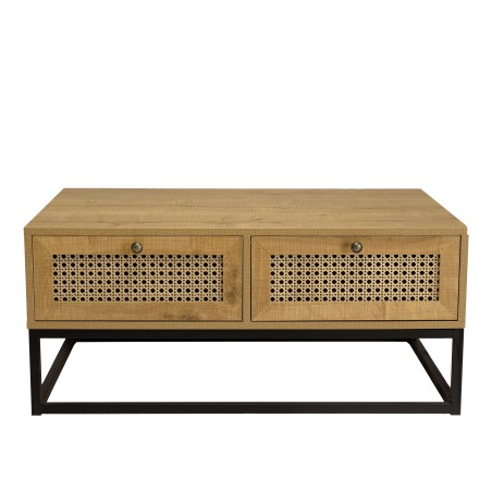 Table basse CHARLIE marron 4 tiroirs effet cannage