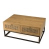 CHARLIE Brown Coffee Table with 4 Drawers - Cane Effect & Black Metal Legs