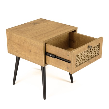 Chevet CHARLIE marron 1 tiroir effet cannage