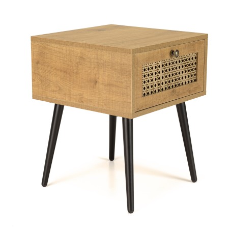 CHARLIE Brown Bedside Table with Cane Effect Drawer