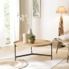VICTOIRE Round Coffee Table 100x100cm Natural Top Black Metal Legs