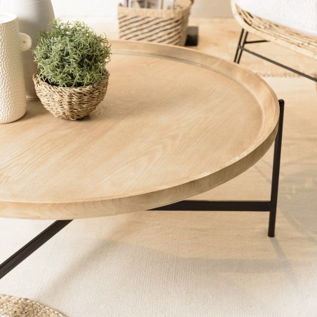Table basse ronde VICTOIRE 100x100cm plateau naturel