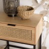 MARCEAU Bedside Table with 1 Drawer - Natural Cane and Black Metal Legs