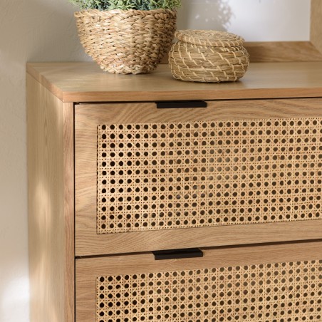 MARCEAU - Natural Cane Chest of Drawers with 3 Drawers
