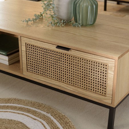 Table basse MARCEAU - 2 tiroirs cannage naturel