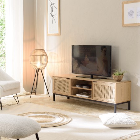 Meuble TV MARCEAU - 2 portes cannage naturel