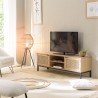 MARCEAU TV Stand with 2 Doors - Natural Cane and Black Metal Legs