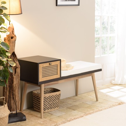 CHARLIE Brown Bench with Black Seat and Drawer - Stylish and Functional Furniture