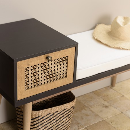Banc CHARLIE marron assise noire 1 tiroir