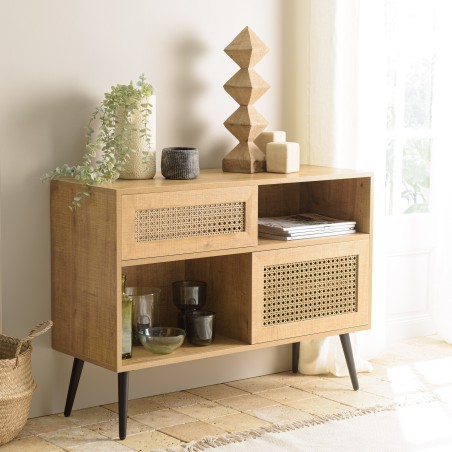 Buffet bas marron CHARLIE 3 niches 2 portes