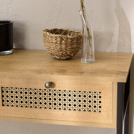 Console CHARLIE marron 2 tiroirs effet cannage