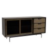 Buffet ALMA marron/noir 2 portes coulissantes en verre fumé