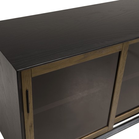 Buffet ALMA marron/noir 2 portes coulissantes en verre fumé