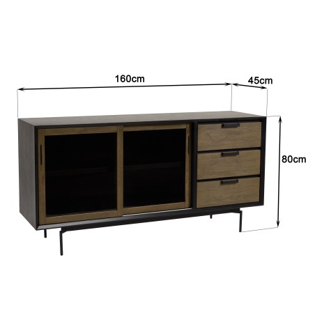 ALMA Brown/Black Sideboard with 2 Sliding Doors | Elegant Storage Solution