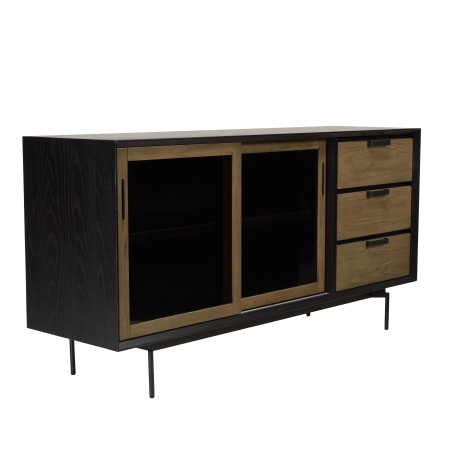 Buffet ALMA marron/noir 2 portes coulissantes en verre fumé