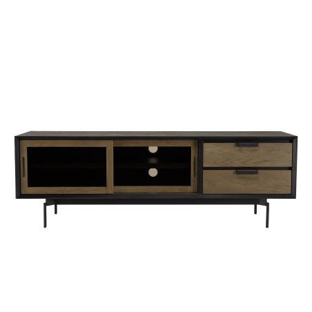 ALMA Brown/Black TV Stand with Sliding Glass Doors - Trendy and Functional