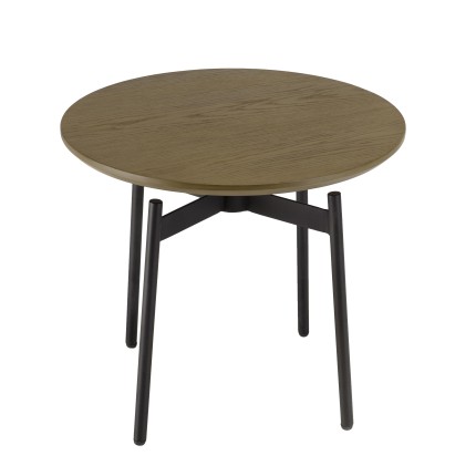 ALMA - Dark Brown Round Side Table 55x55cm with Black Metal Legs
