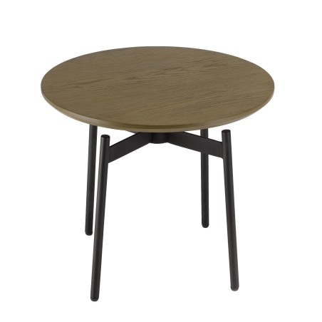 ALMA - Dark Brown Round Side Table 55x55cm with Black Metal Legs