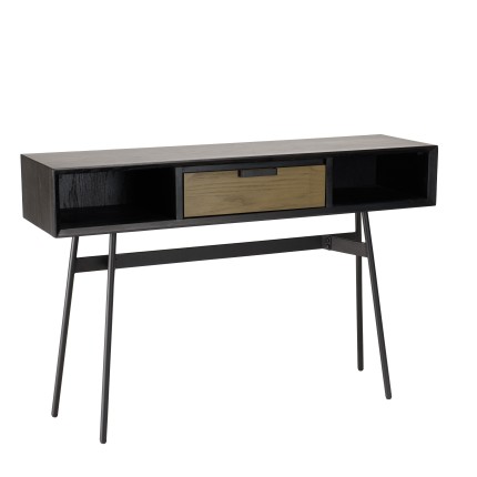 Console ALMA noire 130x35cm 2 niches 1 tiroir